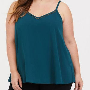Torrid Shirt Womens 2X Plus Size Deep Teal Chiffon Sequin Cami Tank Sleeveless
